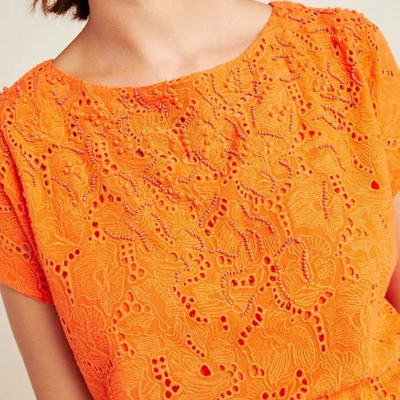 Anthropologie orange lace top with bead detail. - Picture 2 of 9